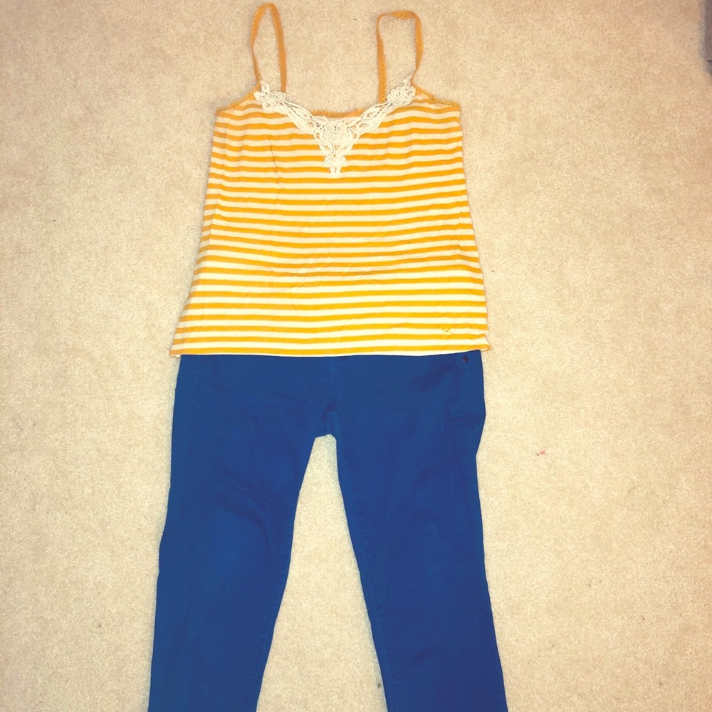 Hollister Yellow and white striped tank top